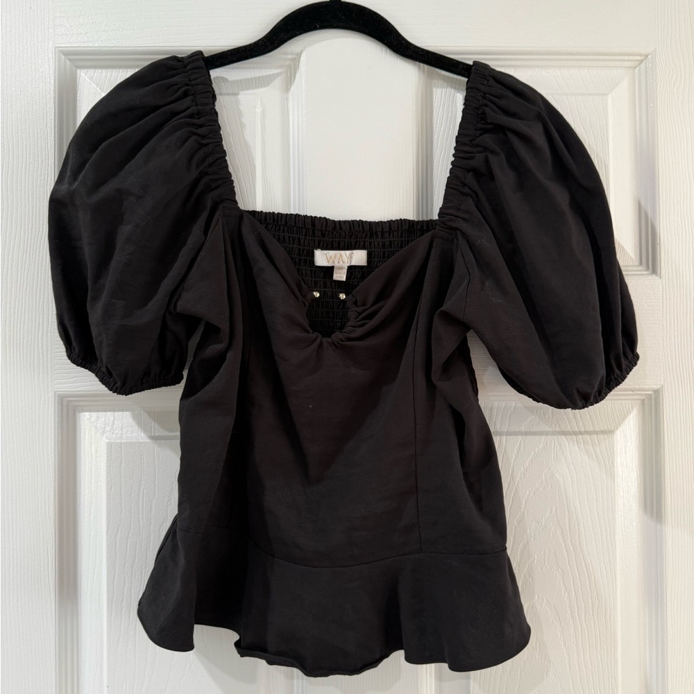 Wayf Black Puff Sleeve Blouse